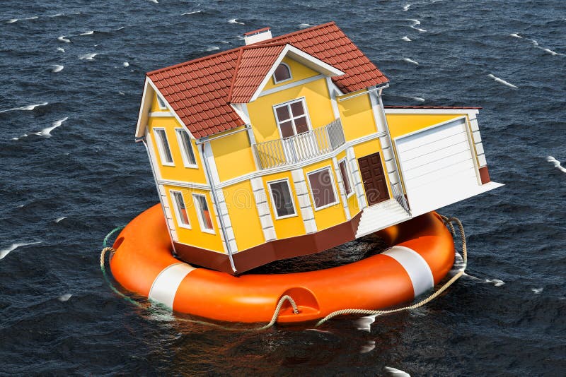 Концепция страхования от наводнений Дом внутри lifebuoy заплывания в wa бесплатная иллюстрация