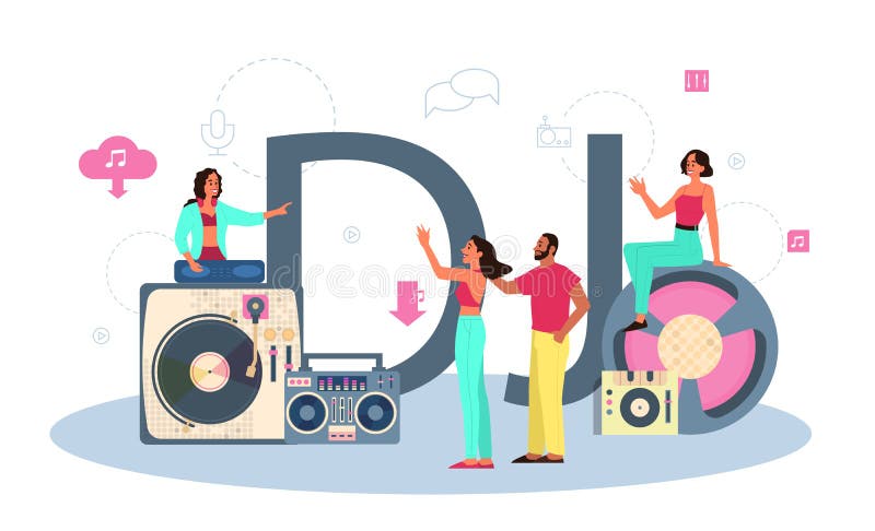 Концепция типографская dj заголовка. Положение человека в смесителе turntable бесплатная иллюстрация