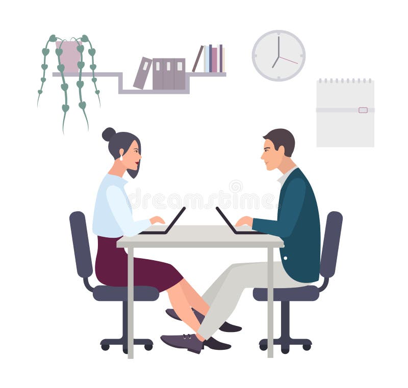 Концепция для романс офиса, flirting на работе, любовная интрига Пары, человек и женщина работая на компьтер-книжке Цветастый век иллюстрация вектора Концепция для романс офиса, flirting на работе, любовная интрига Пары, человек и женщина работая на компьтер-книжке Цветастый век иллюстрация вектора