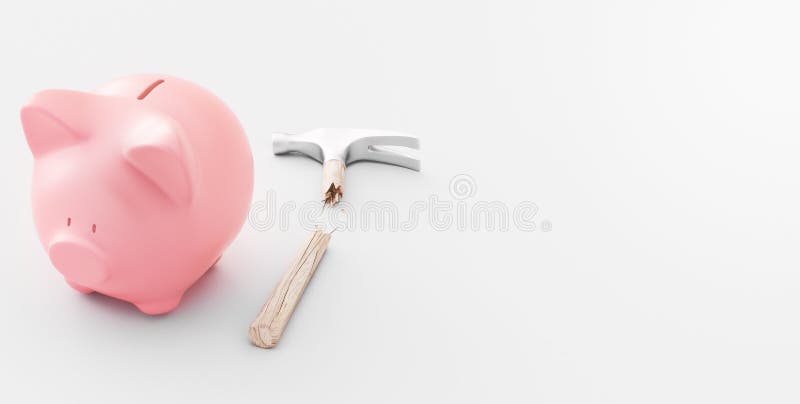 Pink piggy bank with hammer. Pink piggy bank with hammer