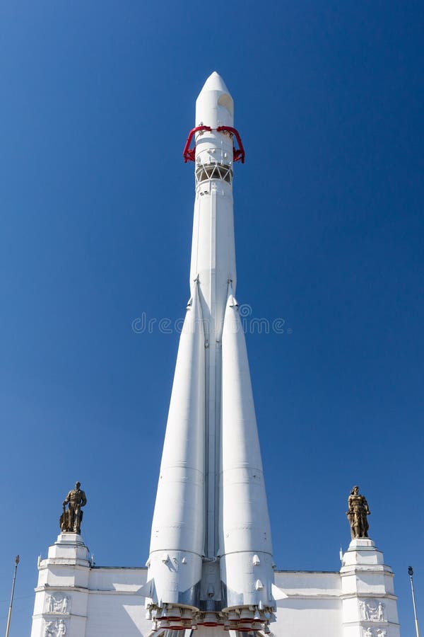 MOSCOW, RUSSIA - May 2, 2013: Soviet spacecraft Vostok-1 East-1 at the Russian Exhibition Centre. The spacecraft was used to launch Yuri Gagarin – the first human in outer space in April 12, 1961. MOSCOW, RUSSIA - May 2, 2013: Soviet spacecraft Vostok-1 East-1 at the Russian Exhibition Centre. The spacecraft was used to launch Yuri Gagarin – the first human in outer space in April 12, 1961.