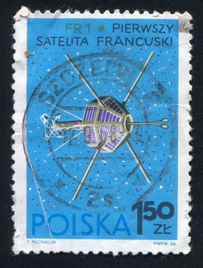 POLAND - CIRCA 1966: stamp printed by Poland, shows Spacecraft, FR 1 France, circa 1966. POLAND - CIRCA 1966: stamp printed by Poland, shows Spacecraft, FR 1 France, circa 1966