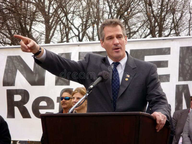 Photo of republican massachusetts senator scott brown speaking in support of commercial and charter boat captains protesting federal government fishing closures and restrictions for the atlantic and pacific ocean on 2/24/10. These people are protesting against the magnuson act and the national marine fisheries service claiming that the data collected by these conservation agencies is flawed resulting in unnecessary closures and loss of jobs. Over 3000 people showed up for the protest some as far away as alaska. Fisheries conservation will be a continuing issue as the world's oceans must feed many people as well as provide sport for a growing number of anglers. Photo of republican massachusetts senator scott brown speaking in support of commercial and charter boat captains protesting federal government fishing closures and restrictions for the atlantic and pacific ocean on 2/24/10. These people are protesting against the magnuson act and the national marine fisheries service claiming that the data collected by these conservation agencies is flawed resulting in unnecessary closures and loss of jobs. Over 3000 people showed up for the protest some as far away as alaska. Fisheries conservation will be a continuing issue as the world's oceans must feed many people as well as provide sport for a growing number of anglers.