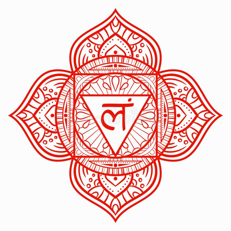 Корневая чакра muladhara, символ Красочная мандала Иллюстрация вектора бесплатная иллюстрация