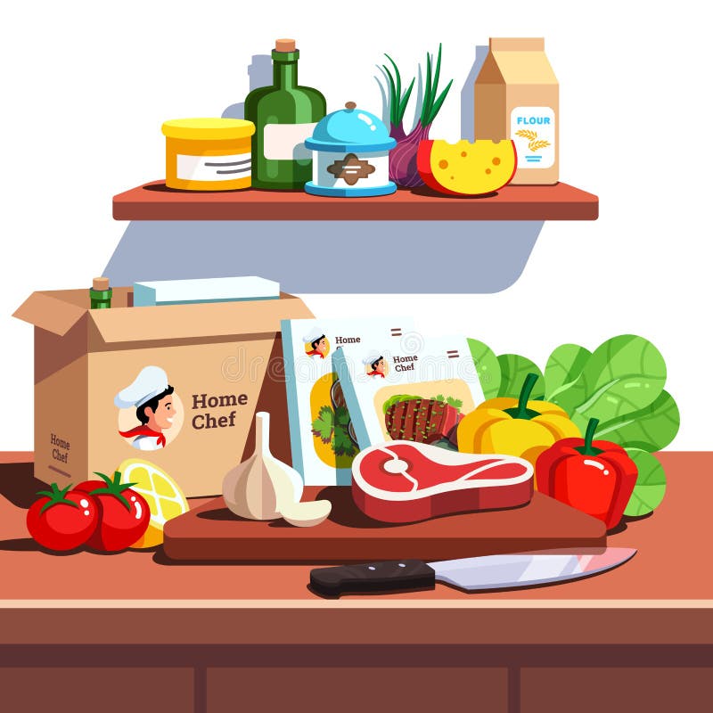 Коробка для доставки комплекта ингредиентов домашней кухни для шеф-повара иллюстрация штока Коробка для доставки комплекта ингредиентов домашней кухни для шеф-повара иллюстрация штока