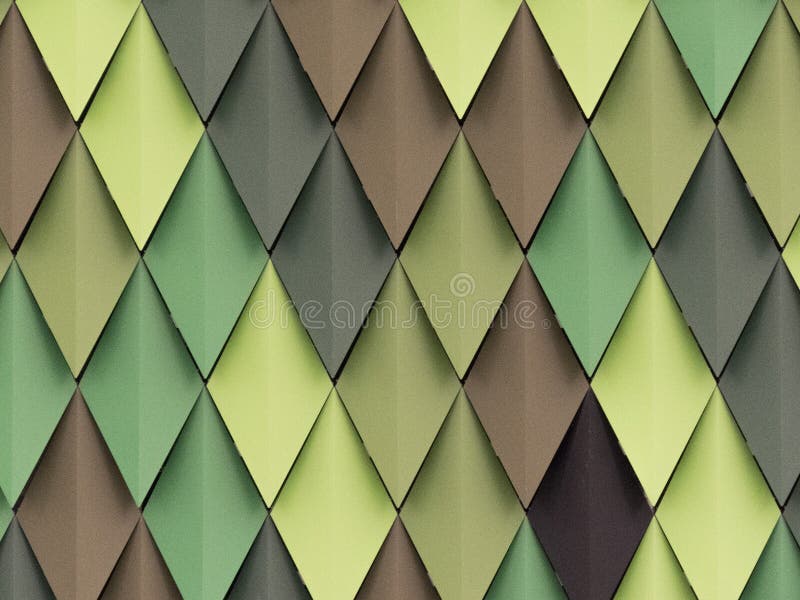 The facade of the Bilbao Arena sports palace consists of many overlapping diamond shapes of different colors. Most of them are diferent tones of green, but also grey, brown. The facade of the Bilbao Arena sports palace consists of many overlapping diamond shapes of different colors. Most of them are diferent tones of green, but also grey, brown...