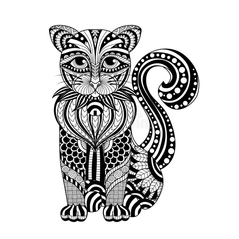 Кот zentangle чертежа для крася страницы, влияния дизайна рубашки, логотипа, татуировки и украшения иллюстрация вектора Кот zentangle чертежа для крася страницы, влияния дизайна рубашки, логотипа, татуировки и украшения иллюстрация вектора