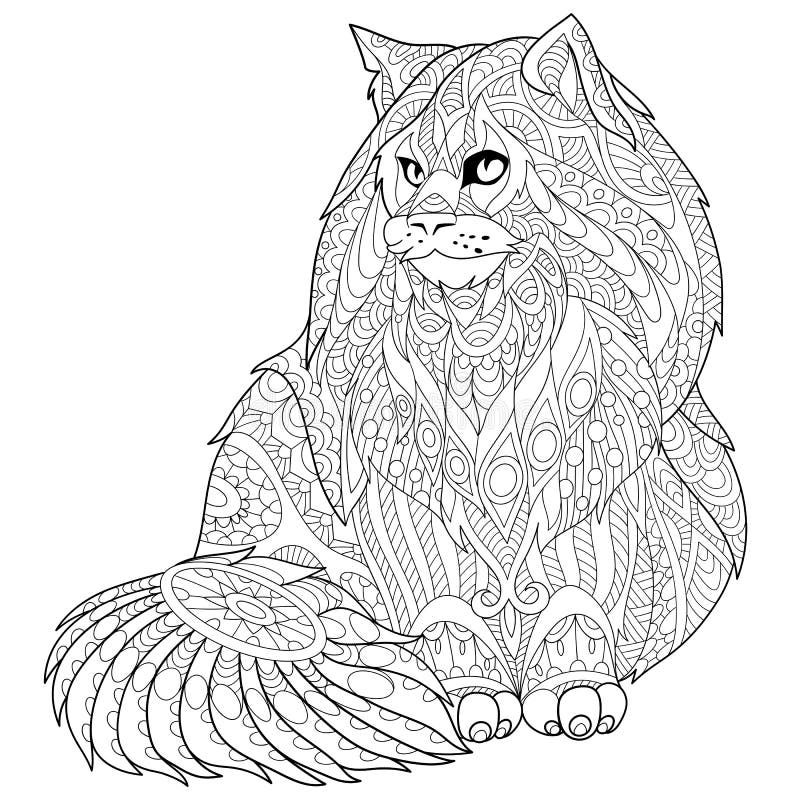 Кот енота Zentangle стилизованный Мейна