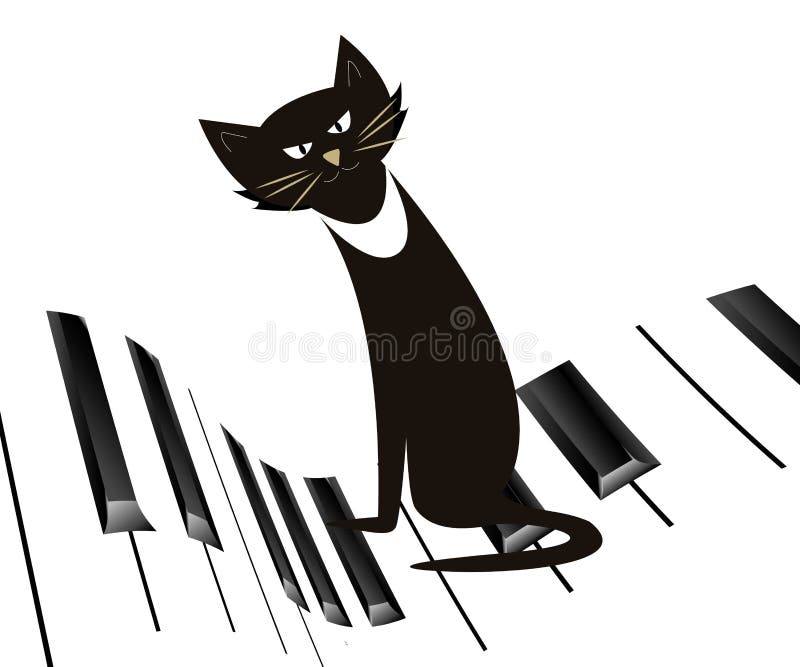 кошка, которая очень любит чёрную кошку, сидящую на пианино бесплатная иллюстрация