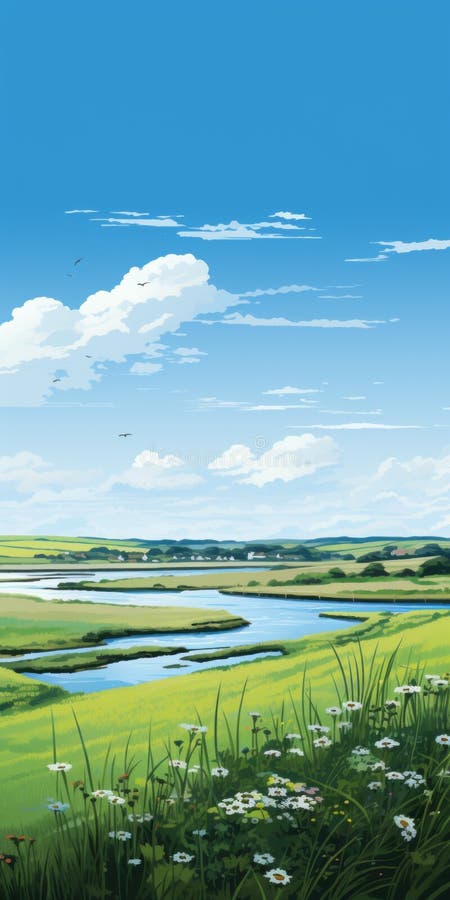 красивая 2d-иллюстрация bude cornwall : живой вид на побережье иллюстрация вектора