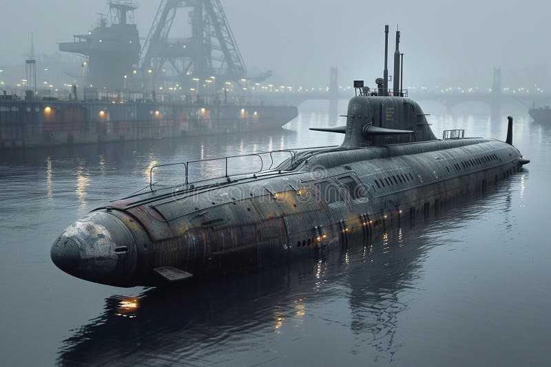 красивая большая подводная лодка, плывущая посреди океана во время миссии иллюстрация вектора