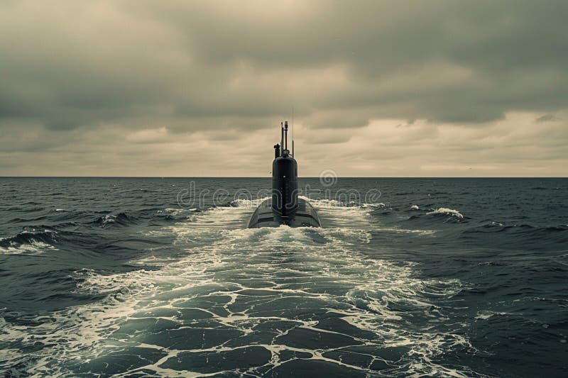 красивая большая подводная лодка, плывущая посреди океана во время миссии иллюстрация вектора