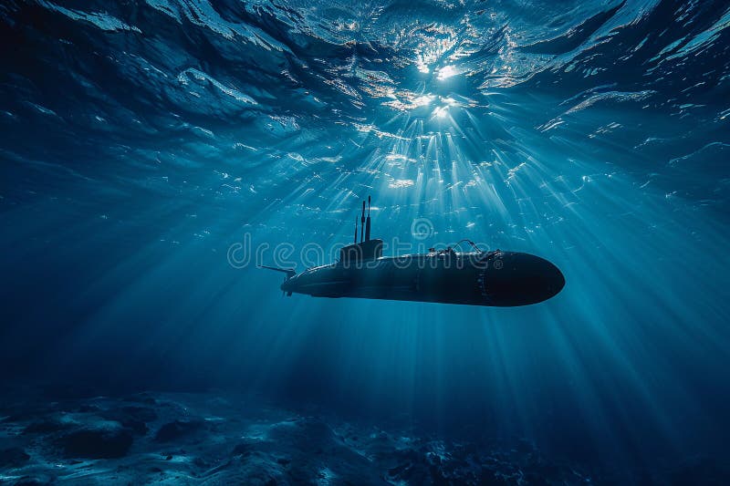 красивая большая подводная лодка, плывущая посреди океана во время миссии бесплатная иллюстрация