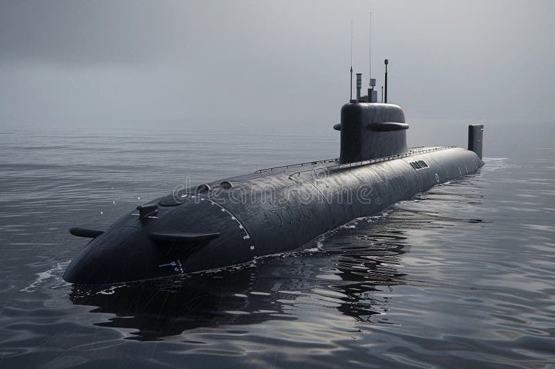 красивая большая подводная лодка, плывущая посреди океана во время миссии стоковое фото rf
