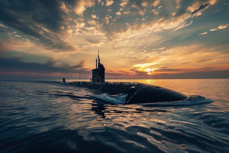 красивая большая подводная лодка, плывущая посреди океана во время миссии стоковые фото
