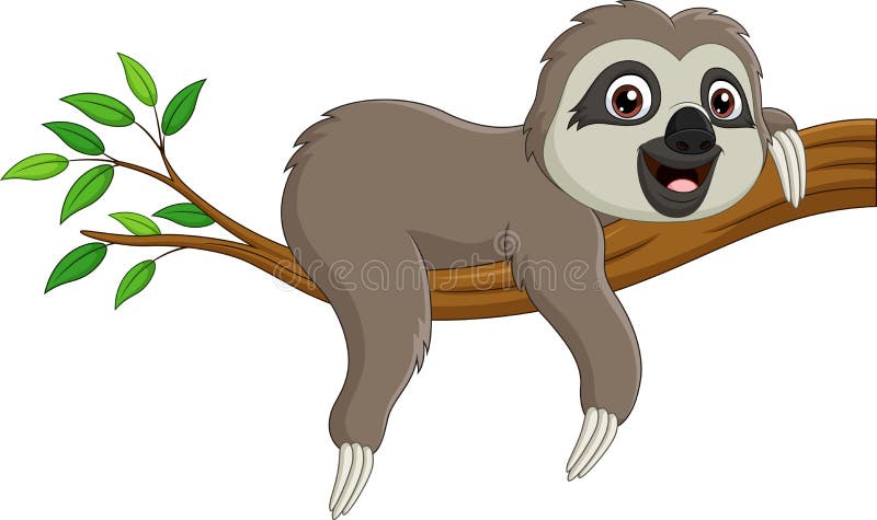 Illustration of Cute baby sloth on tree branch. Illustration of Cute baby sloth on tree branch