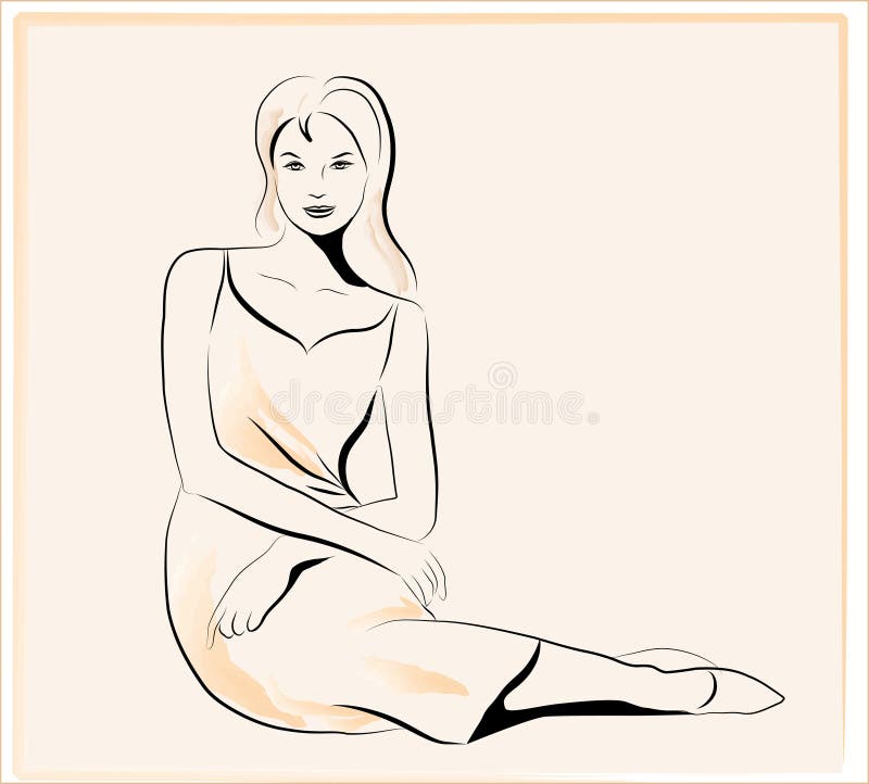 Illustration of sitting beautiful women. Illustration of sitting beautiful women