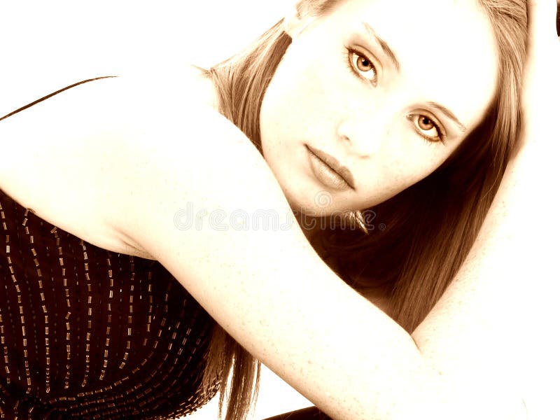 Close up of beautiful 14 year old girl in sepia. Close up of beautiful 14 year old girl in sepia
