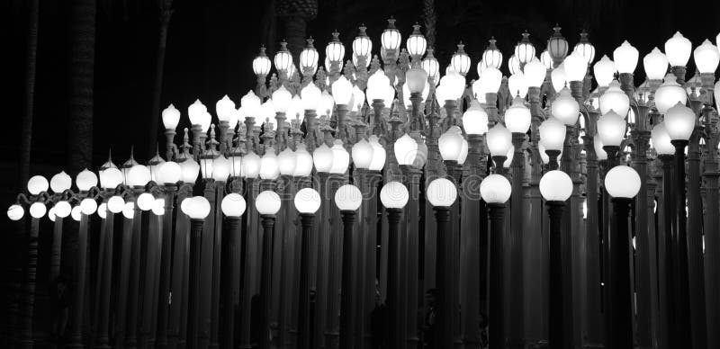 Urban Light (2008) is a large-scale assemblage sculpture by Chris Burden located at the Wilshire Boulevard entrance to the Los Angeles County Museum of Art. The installation consists of 202 restored street lamps from the 1920s and 1930s. Urban Light (2008) is a large-scale assemblage sculpture by Chris Burden located at the Wilshire Boulevard entrance to the Los Angeles County Museum of Art. The installation consists of 202 restored street lamps from the 1920s and 1930s