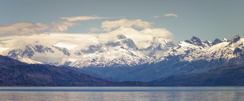 Beautiful panoramic view of the Chilean ice fields, surrounding the General Carreras lake, in the Aysen region, Patagonia, Chile, South America. Beautiful panoramic view of the Chilean ice fields, surrounding the General Carreras lake, in the Aysen region, Patagonia, Chile, South America