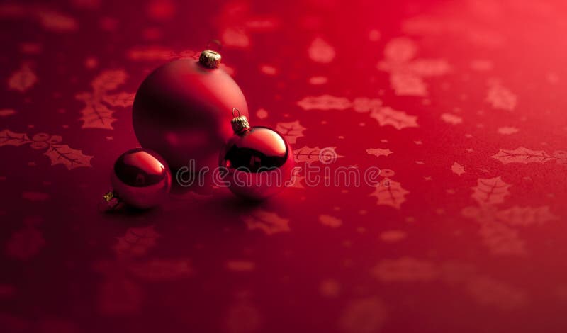 A small still-life of red Christmas ornaments on red background banner. A small still-life of red Christmas ornaments on red background banner