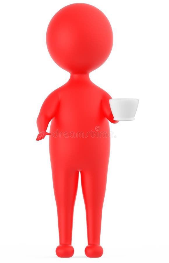 красный характер 3d стоя и держа чашка чая перевода coffe -3d его рукой бесплатная иллюстрация