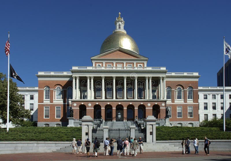 Tourists visting the Massachusetts State House in Boston. Built in 179, . The dome is covered with 23 1/2 carat gold leaf. Tourists visting the Massachusetts State House in Boston. Built in 179, . The dome is covered with 23 1/2 carat gold leaf.