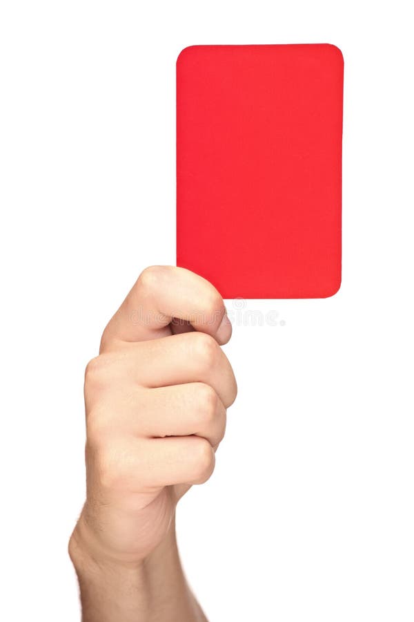 Hand holding a red card isolated on white background. Hand holding a red card isolated on white background