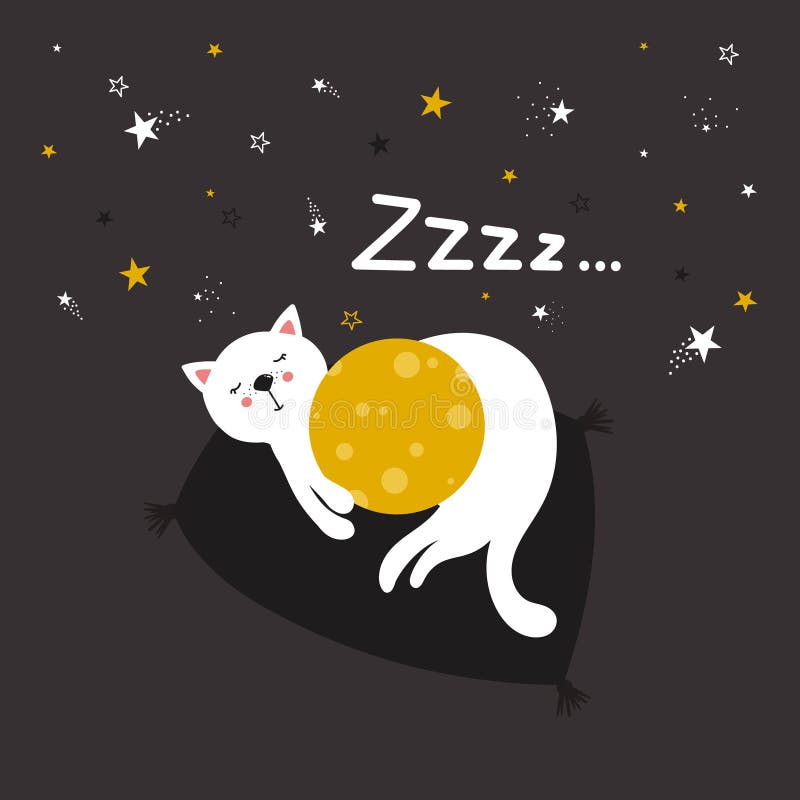 Красочная милая предпосылка с котом, луной, звездами Zzzz иллюстрация вектора Красочная милая предпосылка с котом, луной, звездами Zzzz иллюстрация вектора
