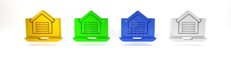 красочная онлайн недвижимость дом на ноутбуке значок изолирован на белом фоне. концепция жилищного займа аренда покупка иллюстрация вектора