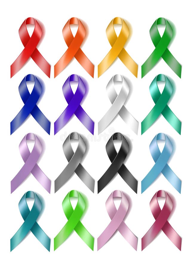 Set of colorful awareness ribbons isolated on white background. vector illustration. Set of colorful awareness ribbons isolated on white background. vector illustration