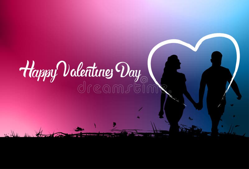 Красочные пары силуэта черноты предпосылки дня валентинки держа руки иллюстрация вектора