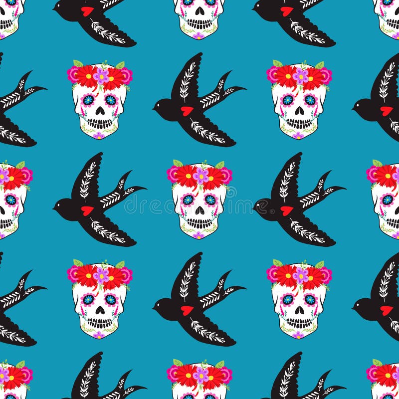Красочный безшовный день праздника Dia De Лос muertos предпосылки картины мертвого вектора бесплатная иллюстрация Красочный безшовный день праздника Dia De Лос muertos предпосылки картины мертвого вектора бесплатная иллюстрация