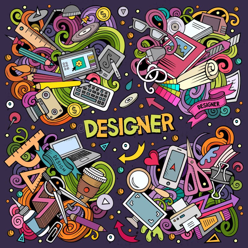 Красочный вектор doodles набор мультфильма дизайнерских объектов сочетаний из иллюстрация вектора Красочный вектор doodles набор мультфильма дизайнерских объектов сочетаний из иллюстрация вектора