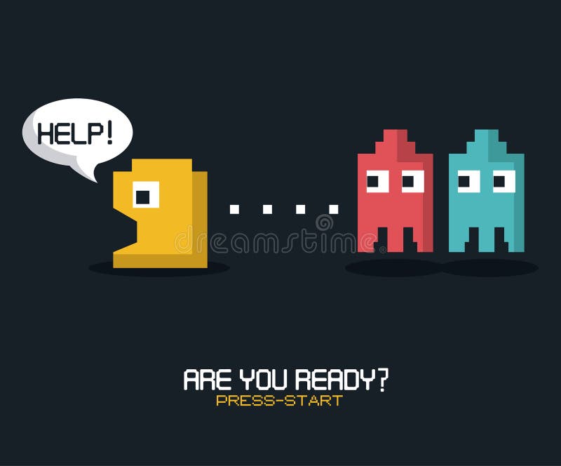 Красочный плакат вы подготавливает старт прессы с графиками игры pacman иллюстрация штока Красочный плакат вы подготавливает старт прессы с графиками игры pacman иллюстрация штока