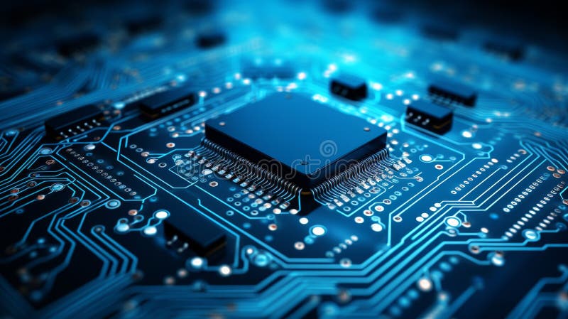 Краткое описание печатной платы с электронными компонентами и цифровой технологией стоковая фотография
