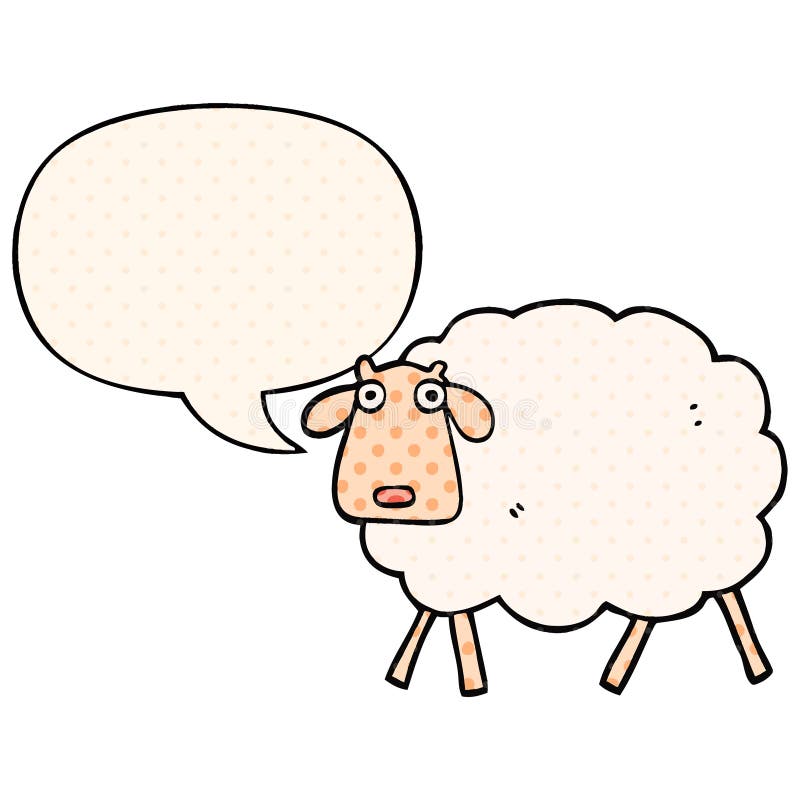 Овцы с пузырем речи Карточка иллюстрации с овечкой нарисованной рукой и ...