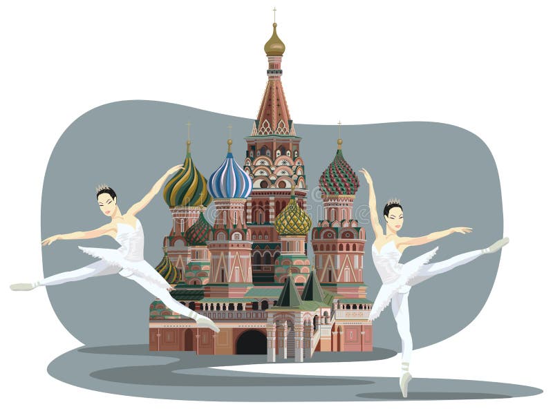 Illustration of Saint Basil Cathedral with Russian ballerinas. Illustration of Saint Basil Cathedral with Russian ballerinas