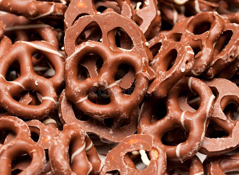 Closeup of chocolate covered / dipped pretzels. Closeup of chocolate covered / dipped pretzels