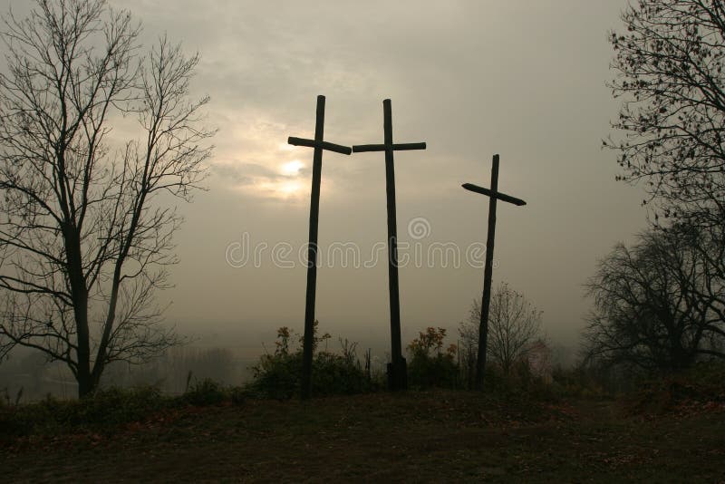 Three crosses on the hill. Three crosses on the hill