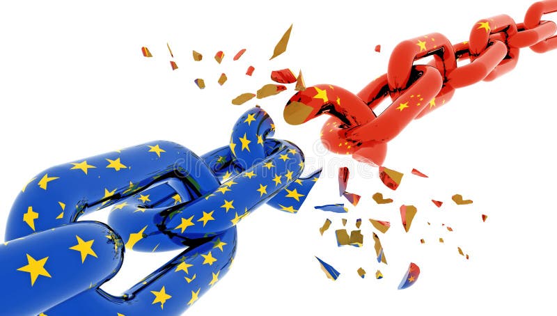 Кризис фарфора eu Европы и перерыв suttered в мирах - цепи флага перевод 3d бесплатная иллюстрация Кризис фарфора eu Европы и перерыв suttered в мирах - цепи флага перевод 3d бесплатная иллюстрация