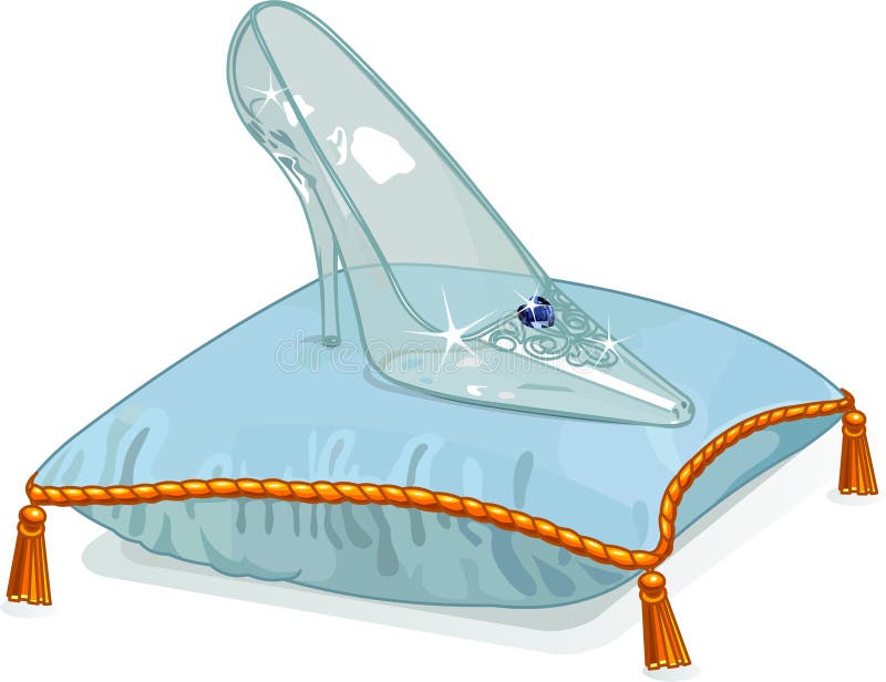 Crystal Cinderellaï¿½s slipper on blue pillow. Crystal Cinderellaï¿½s slipper on blue pillow