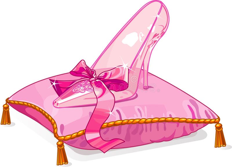 Crystal Cinderellaï¿½s slipper on pink pillow. Crystal Cinderellaï¿½s slipper on pink pillow