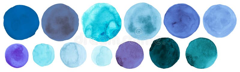 Круг teal акварели.. Отдельные пятна краски на бумаге. Синий фон искусство падает. Круг акварели инсульта кисти. стоковые фото