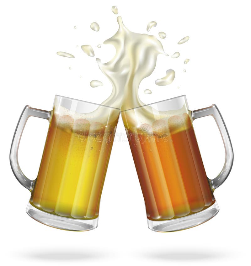 Two mugs with ale, light or dark beer. Mug with beer. Vector. Two mugs with ale, light or dark beer. Mug with beer. Vector