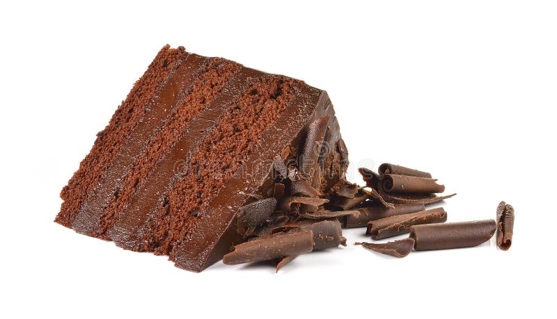 Кусок шоколадного торта с скручиваемостью на белой предпосылке