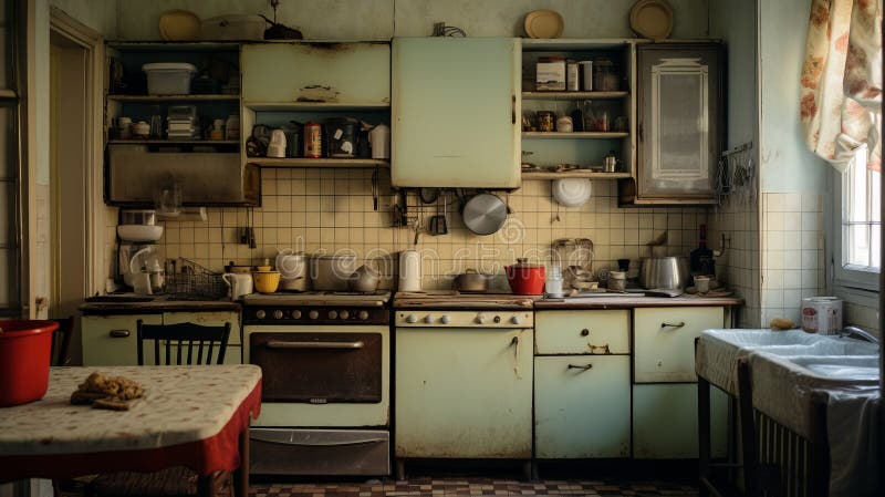 кухня : атмосферный стиль alessio albi с светло-зеленым и синим шкафами иллюстрация штока