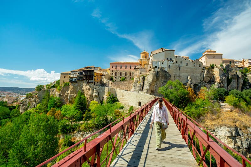 Cuenca, Spain. San Pablo bridge and hanging houses on a sunny day. Cuenca, Spain. San Pablo bridge and hanging houses on a sunny day