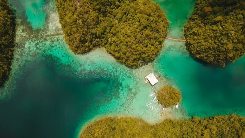 Лагуна вида с воздуха тропическая, море, пляж остров тропический Siargao, Филиппины