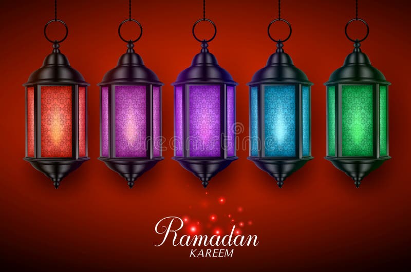 Лампа фонарика или fanous вектор установили при красочные света вися для ramadan бесплатная иллюстрация